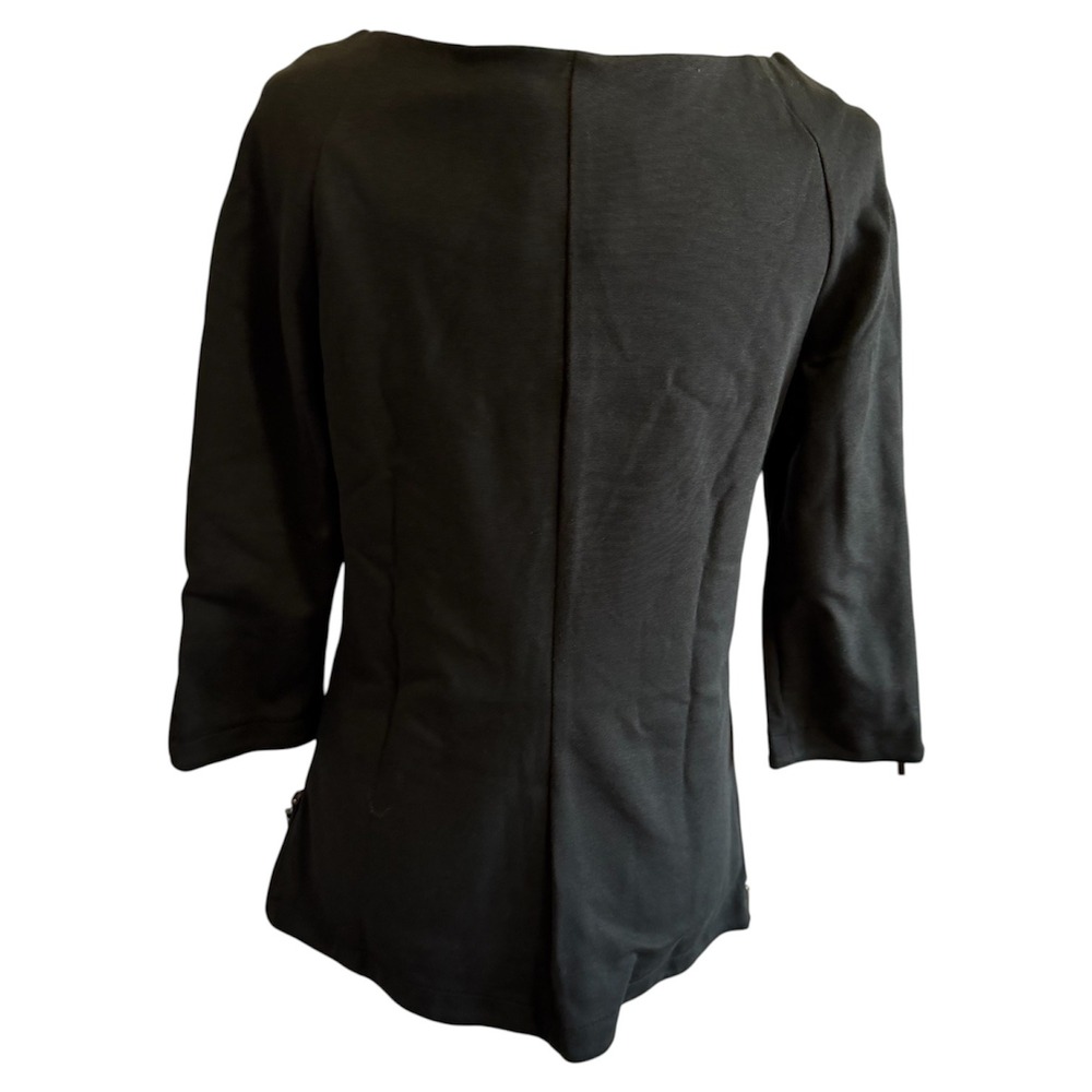 Pierre Women's M Black Ponte Knit Top Zipper Detail 3/4 Sleeve Casual Chic - Picture 9 of 14